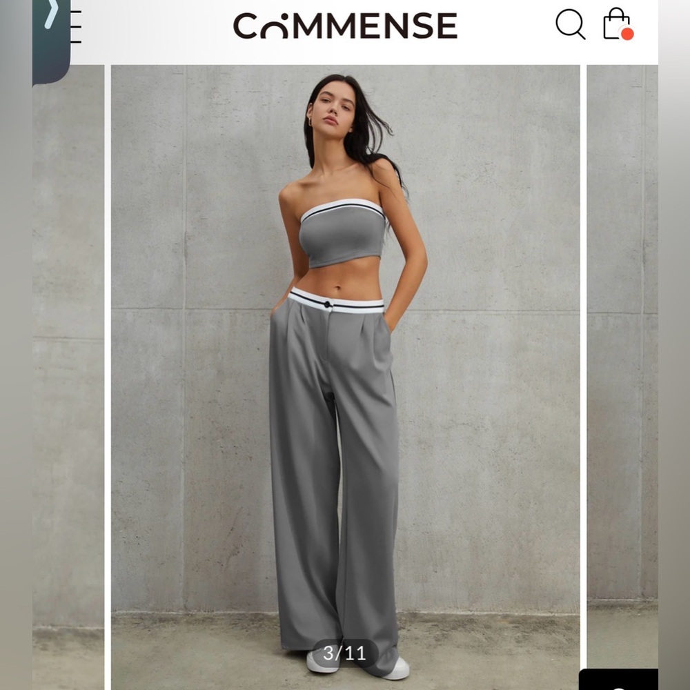 2 piece set- Tube Top and Contrast Waistband Pants Set - Picture 2 of 12
